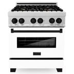 ZLINE Autograph Edition 30 in. 4.0 cu. ft. Legacy Dual Fuel Range with 4-Burner Gas Cooktop and Electric Convection Oven in Satin Stainless Steel with White Matte Door and Matte Black Accents (RASZ-WM-30-MB)