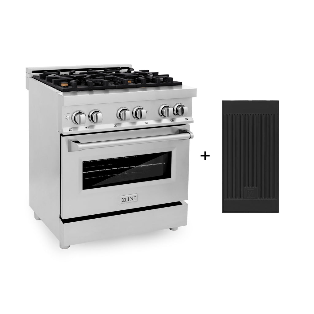 ZLINE 30 in. Dual Fuel Range with Gas Cooktop, Electric Convection Oven, Brass Burners, Griddle, 4.0 cu. ft., Stainless Steel (RA-BR-GR-30)