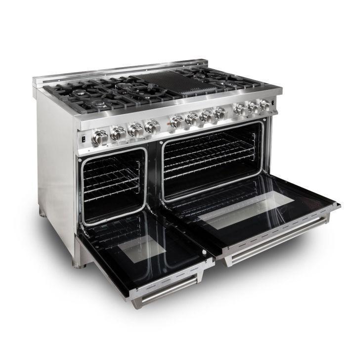 ZLINE 48 in. Dual Fuel Range with Satin Stainless Steel Door & 48 in. Range Hood, 2KP-RASNRH48
