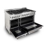 ZLINE 48 in. Dual Fuel Range with Satin Stainless Steel Door & 48 in. Range Hood, 2KP-RASNRH48
