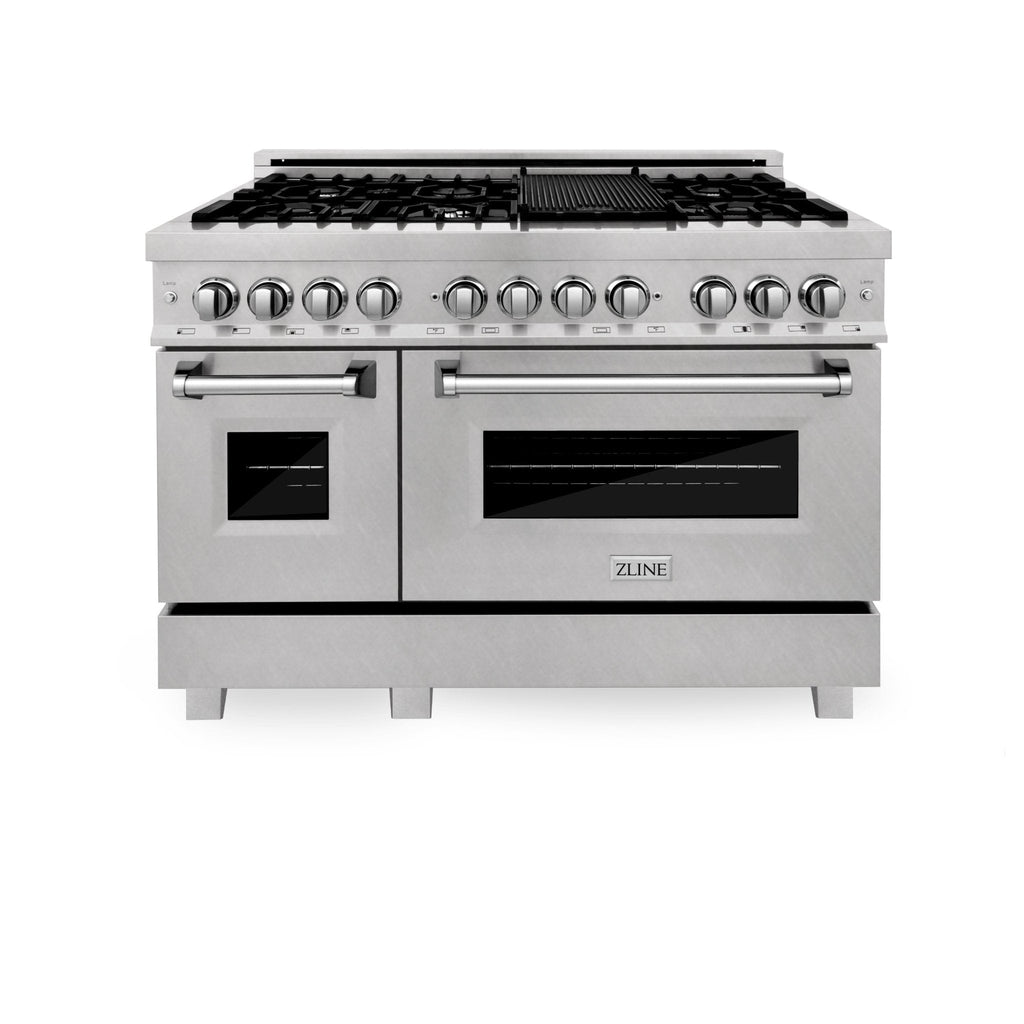 ZLINE 48 in. Dual Fuel Range with Satin Stainless Steel Door & 48 in. Range Hood, 2KP-RASNRH48