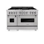 ZLINE 48 in. Dual Fuel Range with Satin Stainless Steel Door & 48 in. Range Hood, 2KP-RASNRH48