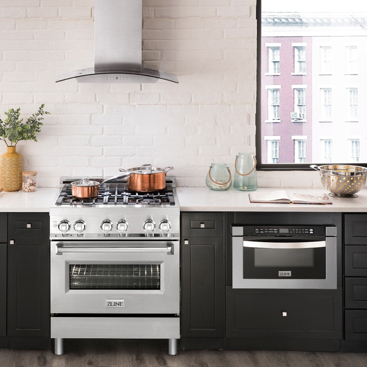 ZLINE Appliance Package - 30 in. Dual Fuel Range, 30 in. Range Hood, Microwave Drawer, 3KP-RARH30-MW
