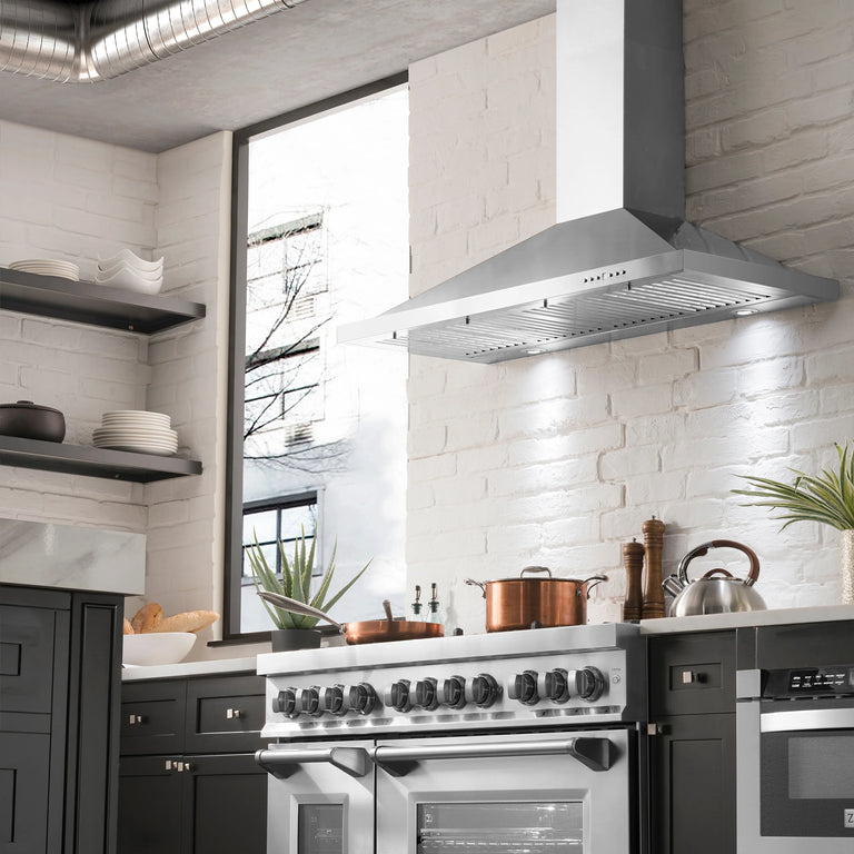 ZLINE Appliance Package - 48" Gas Range, Range Hood, 36" Refrigerator with Ice Maker, 24" Microwave Drawer and Dishwasher in Stainless Steel