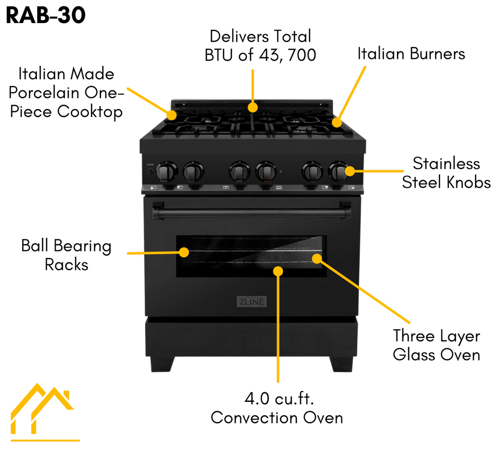 ZLINE Appliance Package - 30 in. Dual Fuel Range, Range Hood & Microwave in Black Stainless Steel, 3KP-RABRBRH30-MW