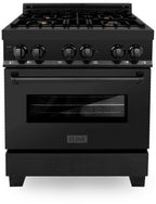 ZLINE Appliance Package - 30" Dual Fuel Range, Range Hood, Microwave, Dishwasher, Refrigerator in Black Stainless