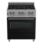 ZLINE 30 in. Dual Fuel Range in Satin Stainless Steel with Black Matte Door & 30 in. Range Hood Appliance Package, 2KP-RASBLMRH30