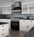 ZLINE 30 in. Dual Fuel Range in Satin Stainless Steel with Black Matte Door & 30 in. Range Hood Appliance Package, 2KP-RASBLMRH30