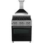 ZLINE 30 in. Dual Fuel Range in Satin Stainless Steel with Black Matte Door & 30 in. Range Hood Appliance Package, 2KP-RASBLMRH30
