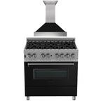 ZLINE 36" Dual Fuel Range in Satin Stainless Steel with Black Matte Door & 36" Range Hood Appliance Package, 2KP-RASBLMRH36