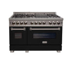 ZLINE Appliance Package - 48" Dual Fuel Range with Black Matte Door and Convertible Vent Range Hood in Satin Stainless Steel, 2KP-RASBLMRH48