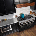 ZLINE Appliance Package - 48" Dual Fuel Range with Black Matte Door and Convertible Vent Range Hood in Satin Stainless Steel, 2KP-RASBLMRH48