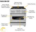 ZLINE 30 in. Kitchen Appliance Package with Satin Stainless Steel Stainless Dual Fuel Range, Ducted Vent Range Hood and Tall Tub Dishwasher, 3KP-RASRH30-DWV