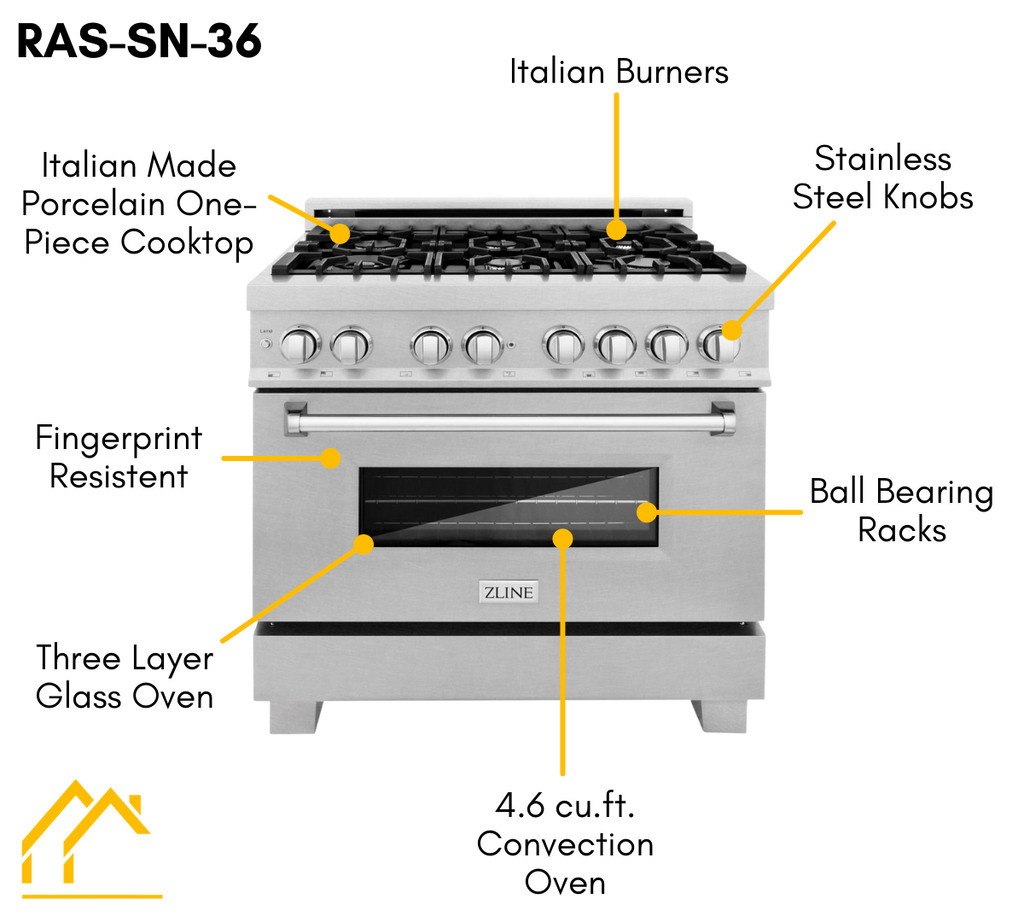 ZLINE 36 in. Dual Fuel Range & 36 in. Range Hood in Satin Stainless Steel Appliance Package, 2KP-RASSNRH36
