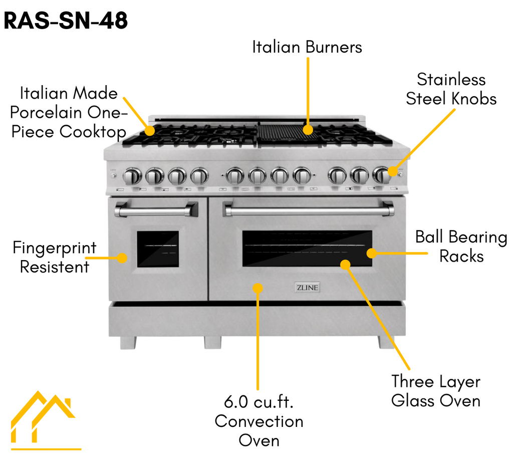 ZLINE 48 in. Kitchen Appliance Package with Satin Stainless Dual Fuel Range, Ducted Vent Range Hood and Tall Tub Dishwasher, 3KP-RASRH48-DWV