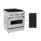 ZLINE 30 in. Legacy Dual Fuel Range, 4.0 cu. ft., Gas Cooktop with 4 Brass Burners and Griddle, Electric Convection Oven, Satin Stainless Steel, Model RAS-SN-BR-GR-30