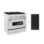 ZLINE 36 in. Legacy Dual Fuel Range with Gas Cooktop, Electric Convection Oven, 6 Brass Burners and Griddle in Satin Stainless Steel, 4.6 cu. ft. (RAS-SN-BR-GR-36)