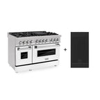 ZLINE 48 in. Legacy Dual Fuel Range, 7 Burner Gas Cooktop with Griddle, Double Electric Convection Ovens, Satin Stainless Steel with White Matte Doors, 6.0 cu. ft. (RAS-WM-GR-48)