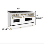 ZLINE Autograph Edition 60 in. Dual Fuel Range 7.4 cu. ft. Gas Cooktop & Electric Convection Oven with White Matte Door and Champagne Bronze Accents (RAZ-WM-60-CB)