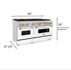 ZLINE Autograph Edition 60 in. Dual Fuel Range 7.4 cu. ft. with White Matte Door and Gold Accents (RAZ-WM-60-G)