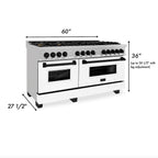 ZLINE Autograph Edition 60 in. Dual Fuel Range 7.4 cu. ft. with White Matte Doors and Black Matte Accents (RAZ-WM-60-MB)