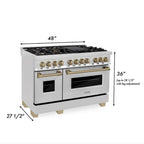 ZLINE Autograph Edition 48 in. Dual Fuel Range, 6.0 cu. ft. Oven, Stainless Steel with Champagne Bronze Accents (Model RAZ-48-CB)