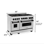 ZLINE Autograph Edition 48 in. 6.0 cu. ft. Dual Fuel Range with Gas Cooktop and Electric Convection Oven in Stainless Steel with Black Matte Accents (RAZ-48-MB)