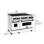 ZLINE Autograph Edition 48 in. 6.0 cu. ft. Dual Fuel Range with Gas Cooktop and Electric Convection Oven in Stainless Steel with White Matte Door and Matte Black Accents (RAZ-WM-48-MB)