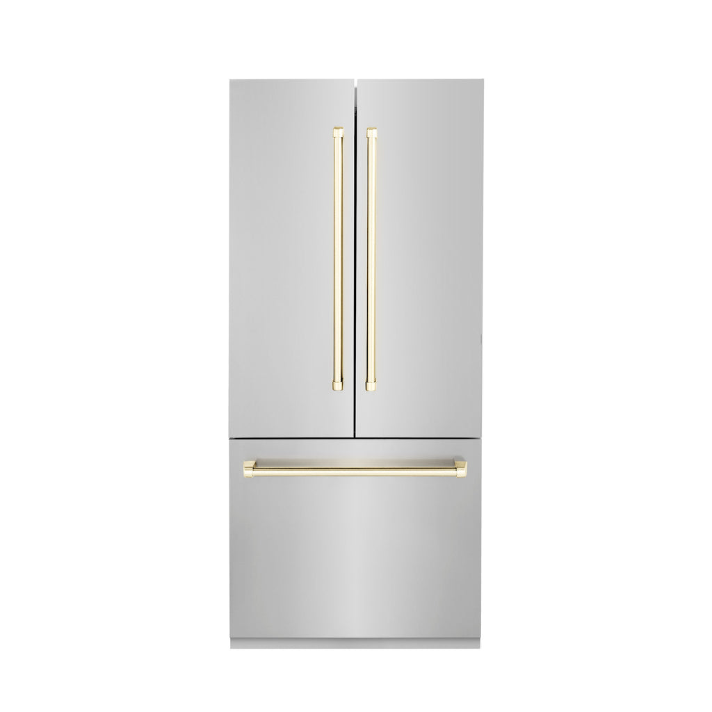 ZLINE Autograph Gold Package - 36" Rangetop, 36" Range Hood, Dishwasher, Built-In Refrigerator, Microwave Drawer