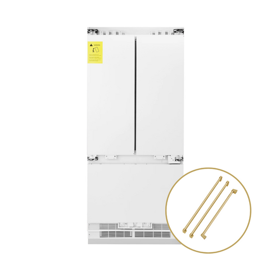 ZLINE 36 in. French Door Refrigerator 19.6 cu. ft. Panel Ready Built-In 3-Door Internal Water & Ice Dispenser Champagne Bronze Handles (RBIVZ-36-CB)