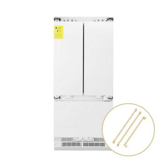ZLINE 36 in. French Door Built-In Refrigerator Panel Ready 19.6 cu. ft. Internal Water & Ice Dispenser Gold Handles (RBIVZ-36-G)