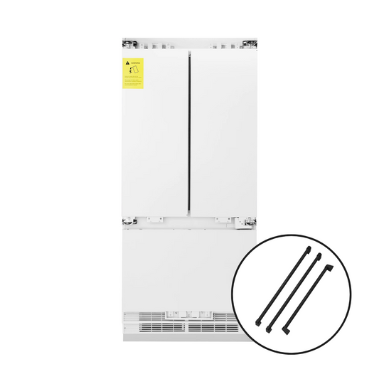 ZLINE 36" Built-In French Door Refrigerator 19.6 cu. ft. Panel Ready Internal Water & Ice Dispenser Matte Black Handles (RBIVZ-36-MB)