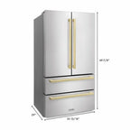ZLINE 36-Inch French Door Refrigerator 22.5 Cu. Ft. Stainless Steel Ice Maker Champagne Bronze Handles (RFMZ-36-FCB)