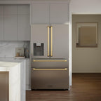 ZLINE 36 Inch French Door Refrigerator Fingerprint Resistant Stainless Steel Water & Ice Dispenser Gold Accents (RFMZ-W-36-G)