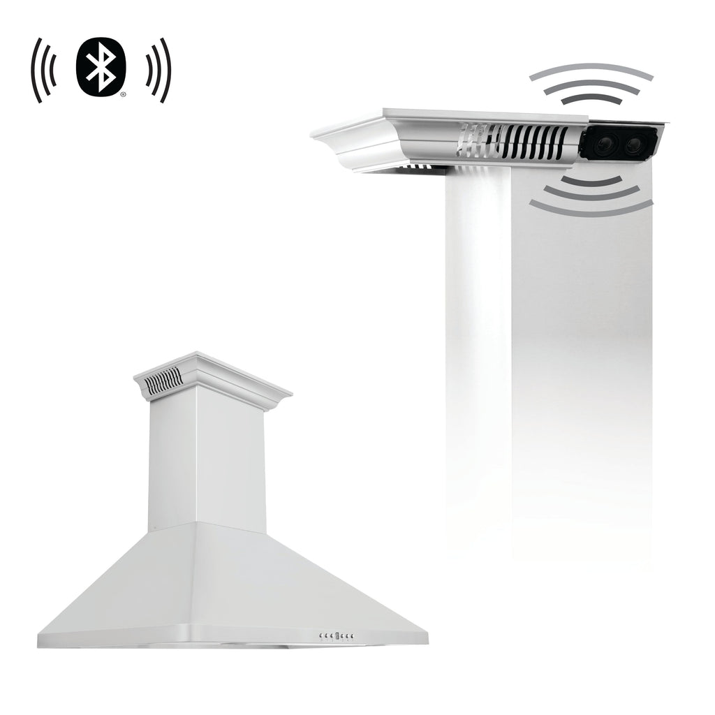 ZLINE 36 in. Wall Mount Range Hood 400 CFM Stainless Steel Built-In CrownSound™ Bluetooth Speakers (KF1CRN-BT-36)