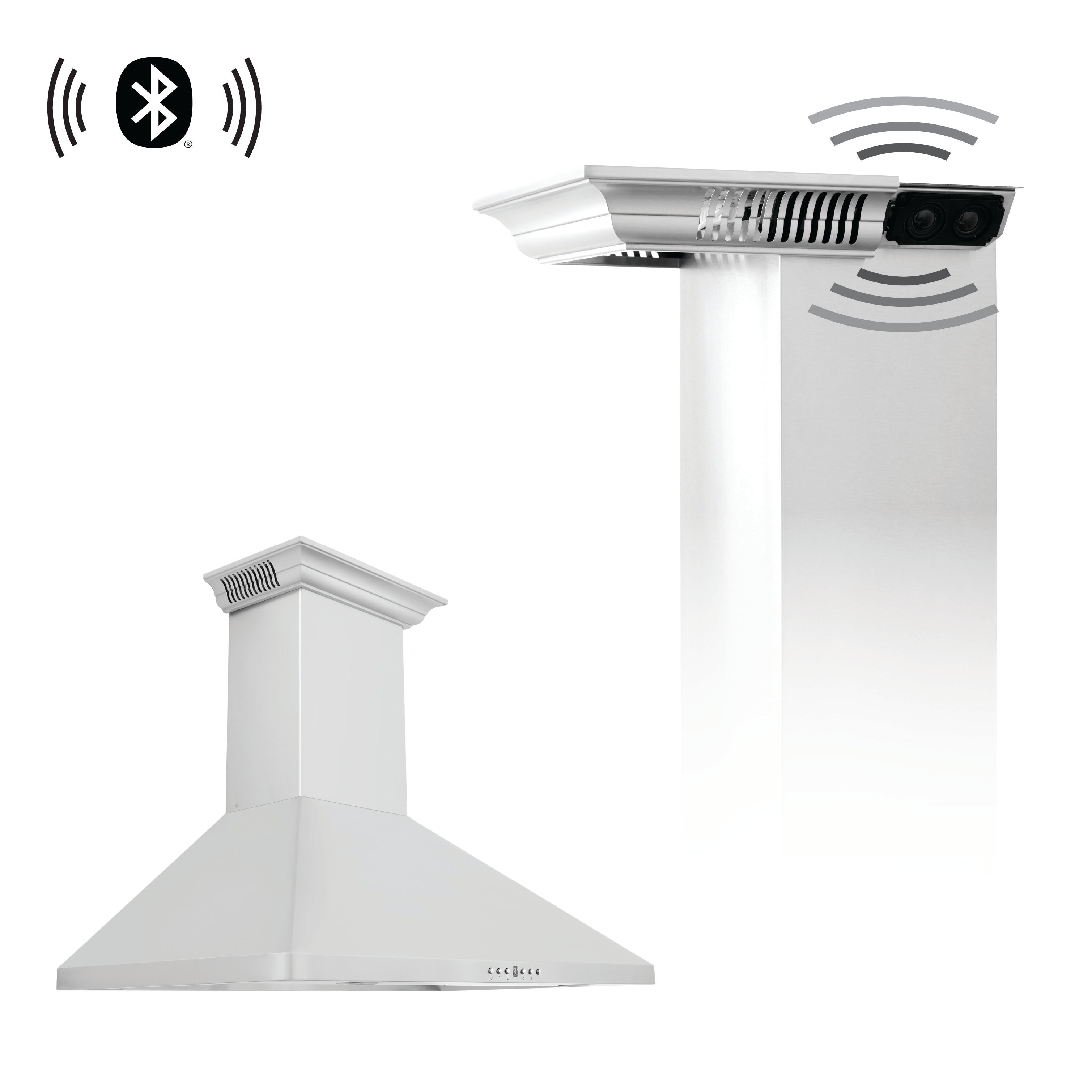 ZLINE 36 in. Wall Mount Range Hood 400 CFM Stainless Steel Built-In CrownSound™ Bluetooth Speakers (KF1CRN-BT-36)