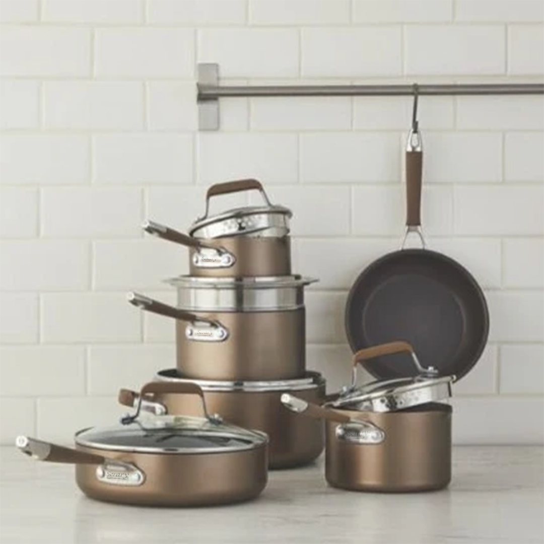 Serary Classic 12-Piece Champagne Bronze Nonstick Aluminum Cookware Set