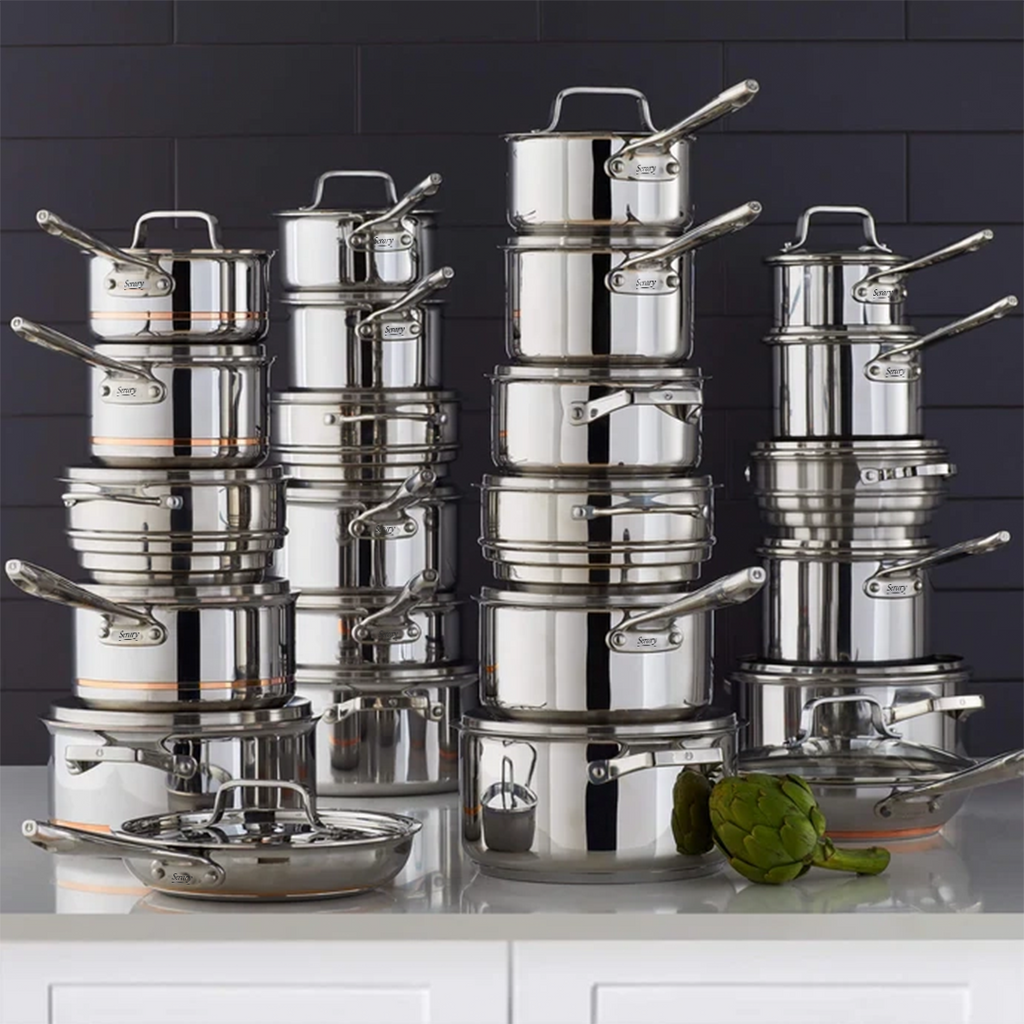 Serary Professional 12-Piece 5-Ply Copper Core Stainless Steel Cookware Set