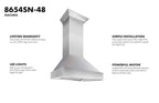 ZLINE 48 in. Kitchen Appliance Package with Satin Stainless Dual Fuel Range, Ducted Vent Range Hood and Tall Tub Dishwasher, 3KP-RASRH48-DWV