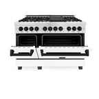 ZLINE Autograph 48 in. 6.0 cu. ft. Legacy Dual Fuel Range with 7 Gas Burners and Double Electric Ovens in Satin Stainless Steel with White Matte Doors and Matte Black Accents (RASZ-WM-48-MB)