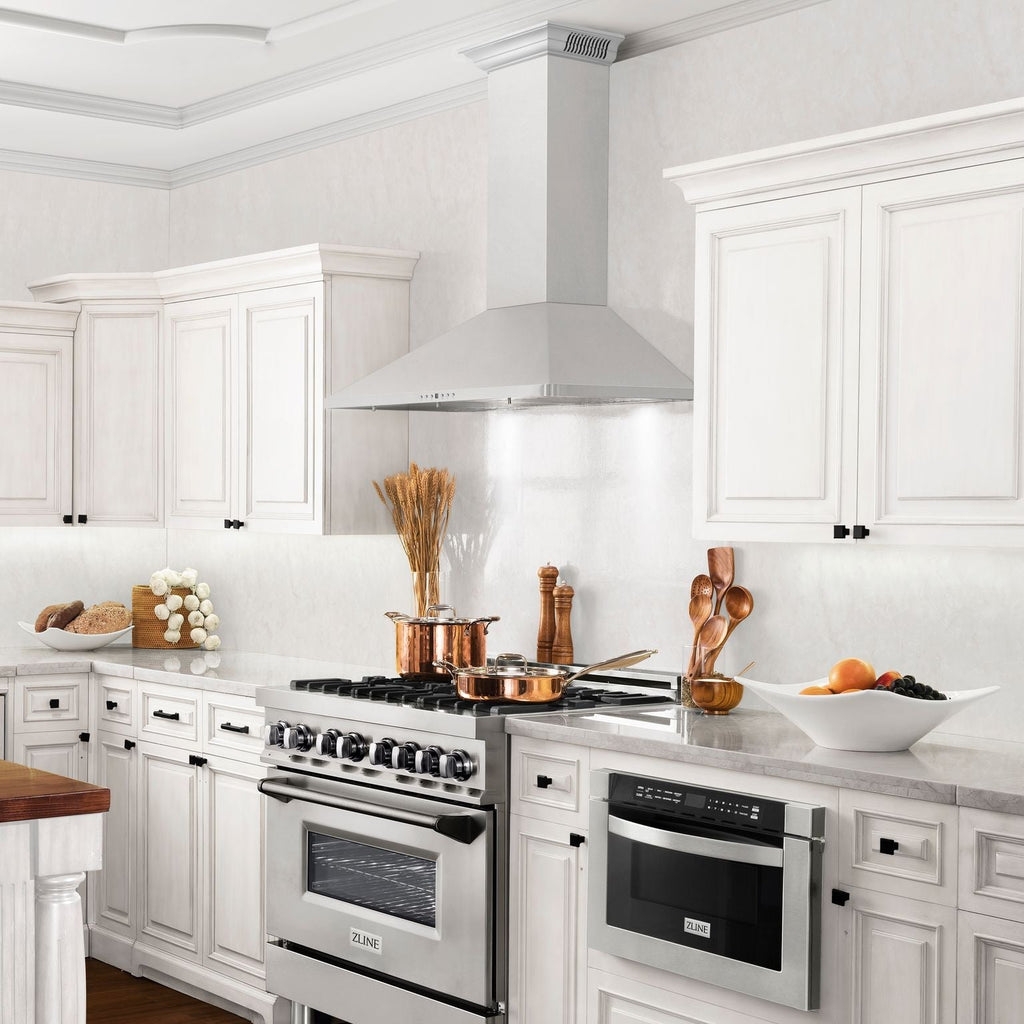 ZLINE 36 in. Wall Mount Range Hood 400 CFM Stainless Steel Built-In CrownSound™ Bluetooth Speakers (KF1CRN-BT-36)