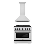 ZLINE Autograph Package - 36 In. Gas Range and Range Hood in Stainless Steel with Matte Black Accents, 2AKP-RGRH36-MB