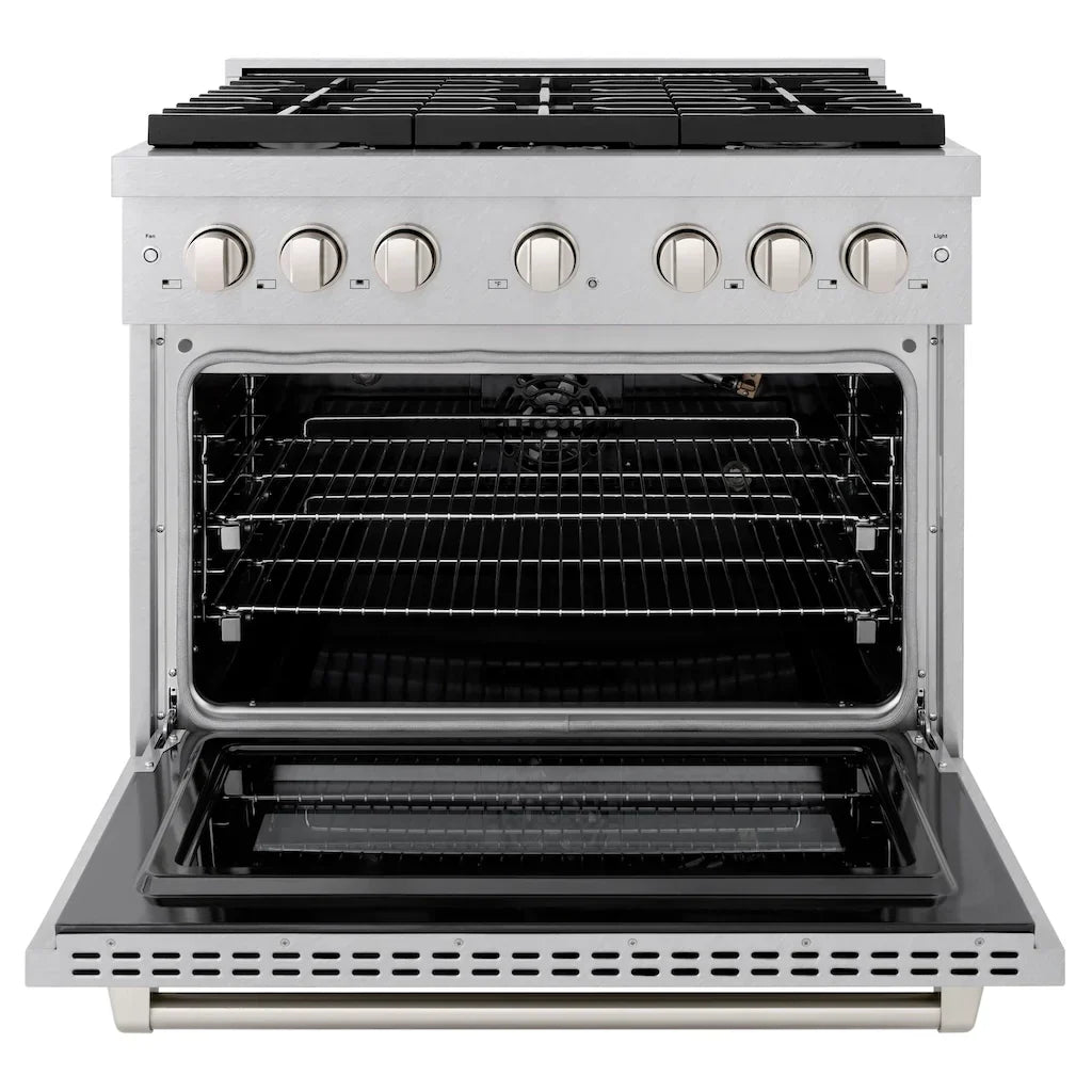 ZLINE 36 in. 5.2 cu. ft. Paramount Gas Range with 6 Burner Gas Cooktop and Convection Gas Oven in Satin Stainless Steel (SGRS-36)