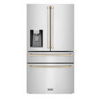 ZLINE 36 Inch French Door Refrigerator Fingerprint Resistant Stainless Steel Water & Ice Dispenser Gold Accents (RFMZ-W-36-G)