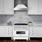 ZLINE 36 in. 4.6 cu. ft. Legacy Dual Fuel Range with 6-Burner Gas Cooktop and Electric Convection Oven, Satin Stainless Steel with White Matte Door (RAS-WM-36)