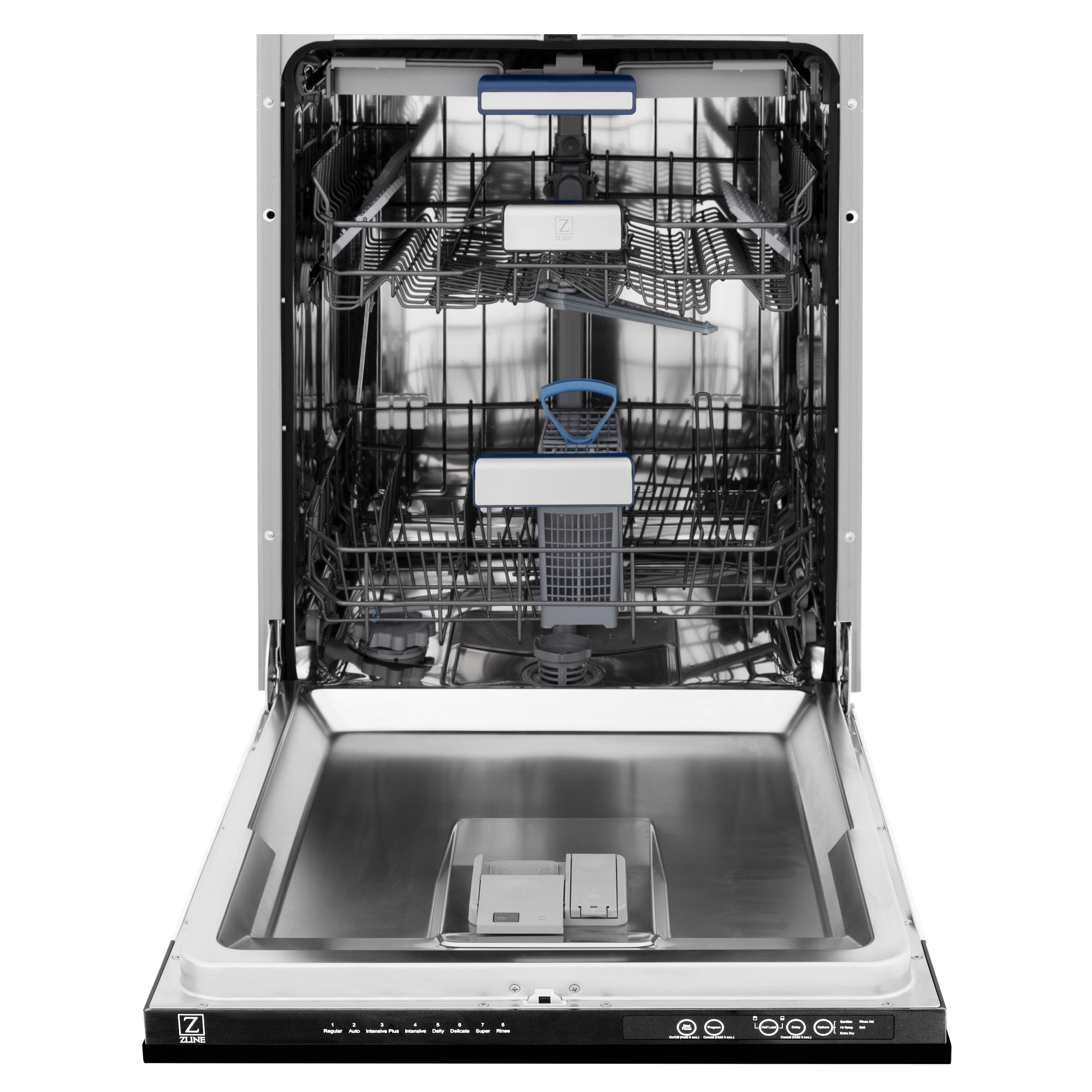 ZLINE Appliance Package - 48" Gas Range, Range Hood, 36" Refrigerator with Ice Maker, 24" Microwave Drawer and Dishwasher in Black Stainless Steel