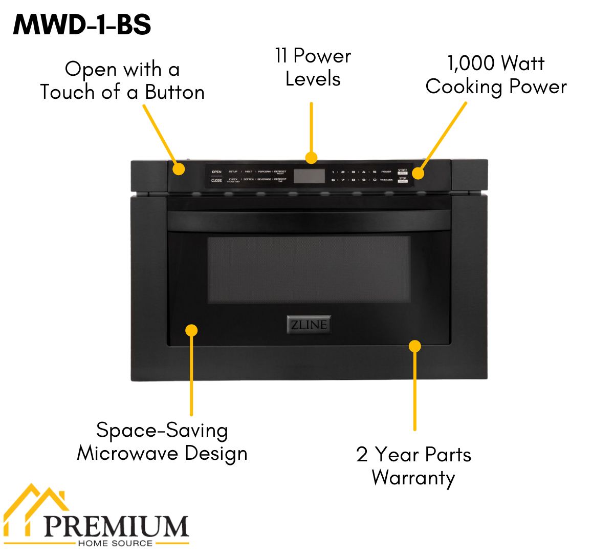 ZLINE Appliance Package - 48 In. Gas Range, Refrigerator, Range Hood, Microwave Drawer in Black Stainless Steel, 4KPR-SGRBRH48-MW
