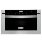 ZLINE Appliance Package - 36" Gas Range, Range Hood, 36" Refrigerator with Water/Ice Dispenser, 24" Microwave Drawer and Dishwasher in Stainless Steel