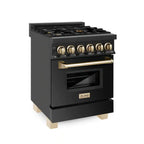 ZLINE 24 in. Autograph Edition Dual Fuel Range in Black Stainless Steel with Gold Accents (RABZ-24-G)