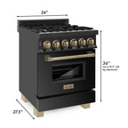ZLINE 24 in. Autograph Edition Dual Fuel Range in Black Stainless Steel with Gold Accents (RABZ-24-G)